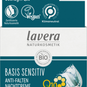 Anti Falten Nachtcreme Q10 Basis Sensitiv, 50 ml | Crème Nourrissante Anti-Âge | Argan Bio & Coenzyme Q10 | lavera |