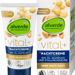 Nachtcreme Vital +, 50 ml | Crème de nuit nourrissante | Hydrate et régénère la peau mature | Ingrédients naturels clés | alverde NATURKOSMETIK