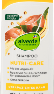 Shampoo Nutri Care Bio-Arganöl und..., 200 ml | Shampoing réparateur pour cheveux abîmés et normaux | Brillance et démêlage facile | Huile dArgan Biologique | alverde NATURKOSMETIK.