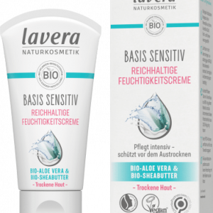 Gesichtscreme Basis Sensitiv trockene Haut, 50 ml | Crème réparatrice intense | Huile damande et beurre de karité | lavera |